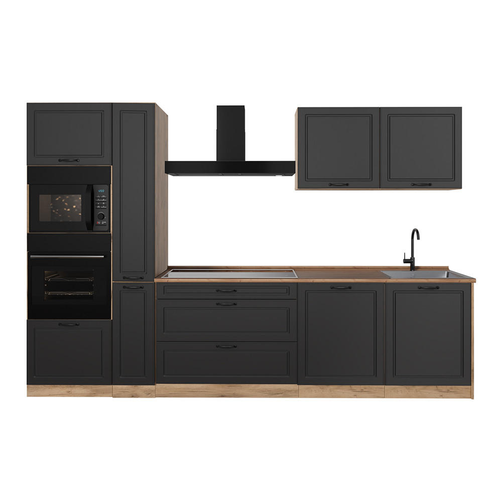 KUCHYNKA R-Line, Antracitový vidiecky dom/Dub Goldkraft, 310 cm Goldkraft tammi työtaso - dub medový/antracitová, kompozitné drevo (310/206.8/60cm) - Vicco
