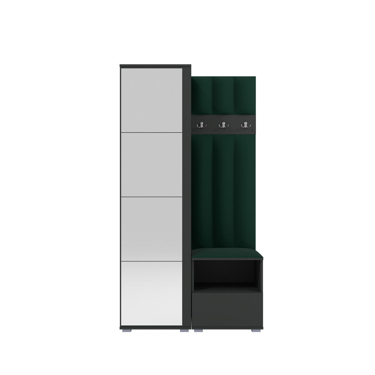 GEPOLSTERT Garderoben-Set Nela I LUX (Spiegel – Farbe Graphit + Stoff Trinity 28) - Dunkelgrün/Silberfarben, Holz/Holzwerkstoff (100/187/40cm) - Ravio