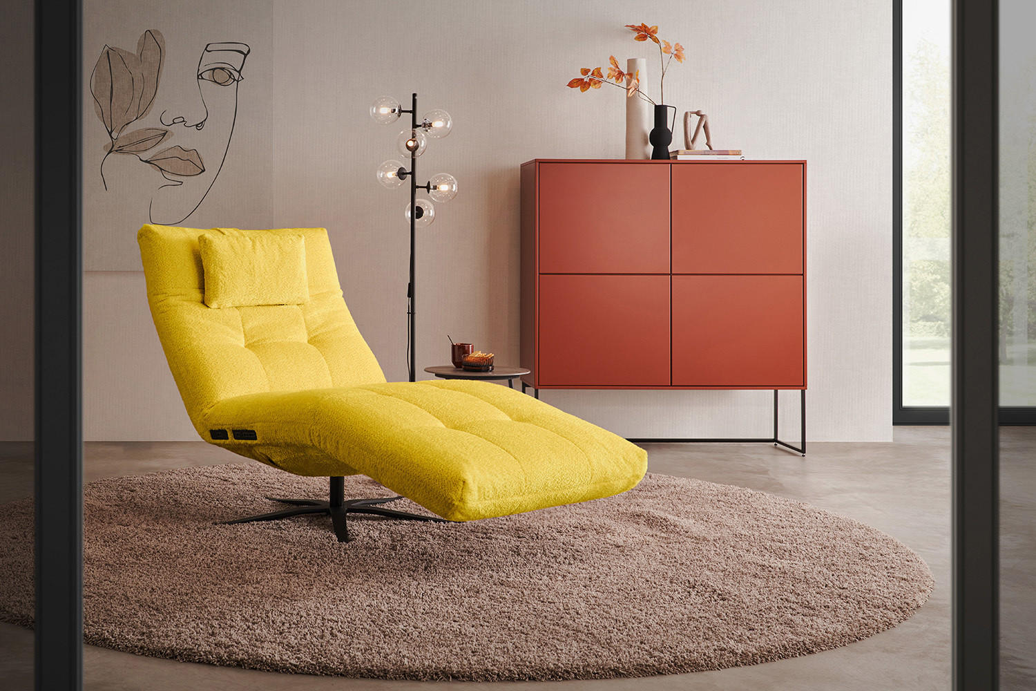 Thumbnail - Kawola Relaxliege, Gelb, Schwarz, Textil, Echtholz, 1-Sitzer, Füllung: Komfortschaum, 82x115x156 cm, Wohnzimmer, Sessel,...