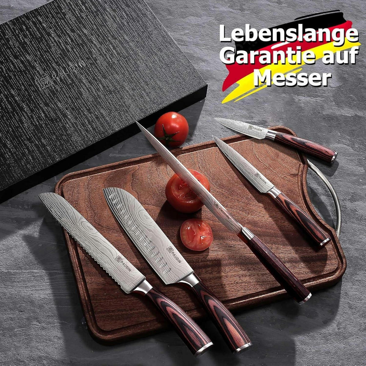 KÜCHENMESSERSET 5-teilig Carbon Edelstahl Pakkawood-Griff - Multicolor, Metall