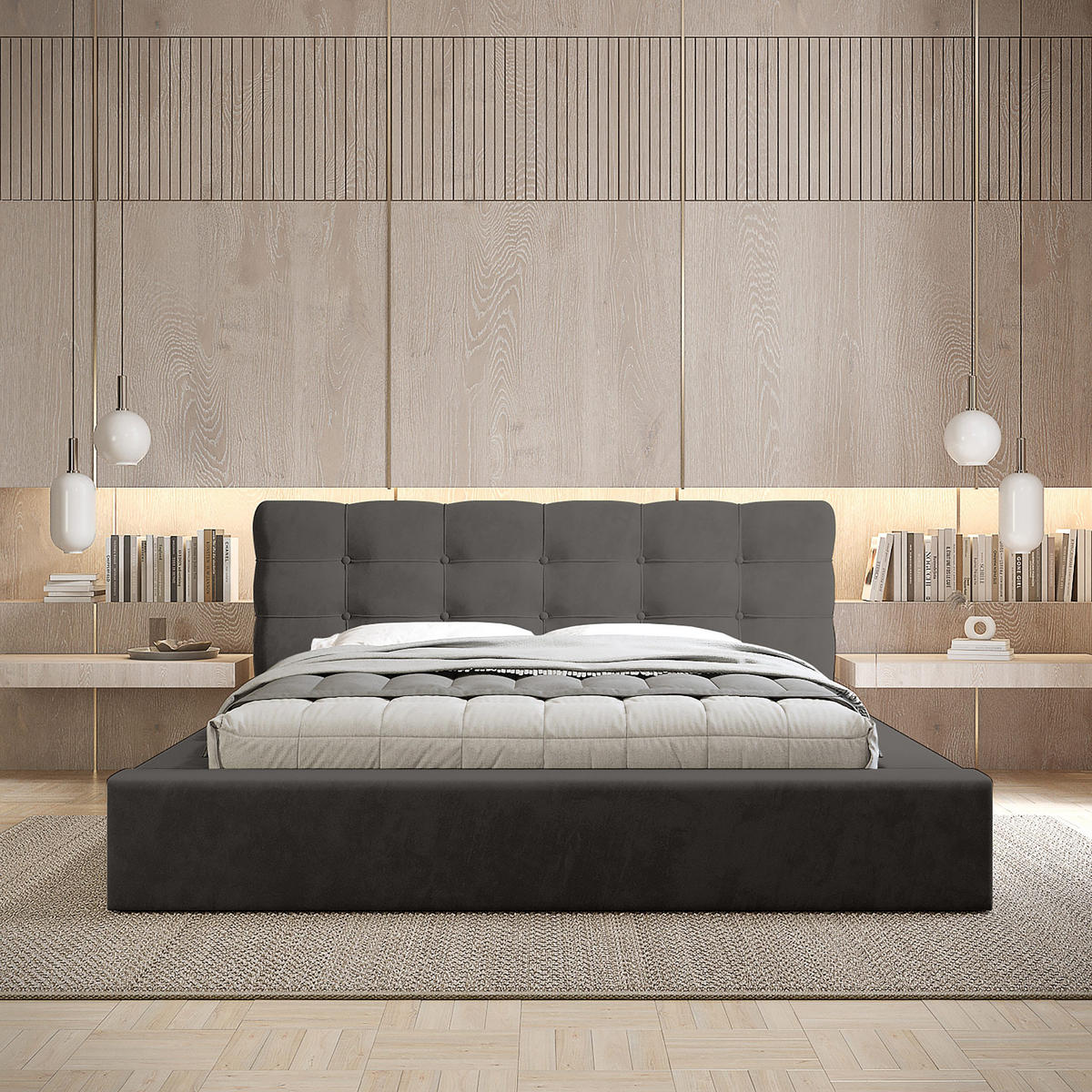 POLSTERBETT aus Velvet Gretta 180x200 cm, Dunkelgrau - Dunkelgrau, Textil (180/200cm) - Fedve