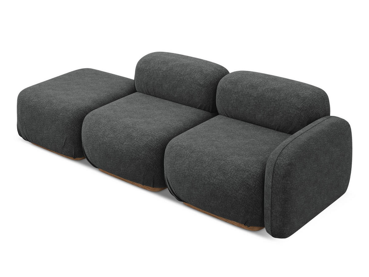 3-SITZER SOFA Links Chenille Stoff Grau - Dunkelgrau/Braun, Holz/Textil (258/73/95cm) - Makamii