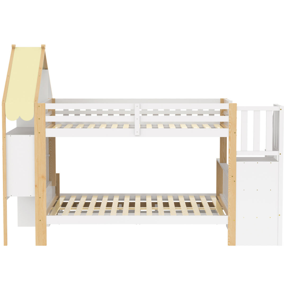 ETAGENBETT 90/200 cm mit Stauraumleiter und Bettgitter in Weiß und Natur - Weiß, Holz (90/200cm) - OKWISH