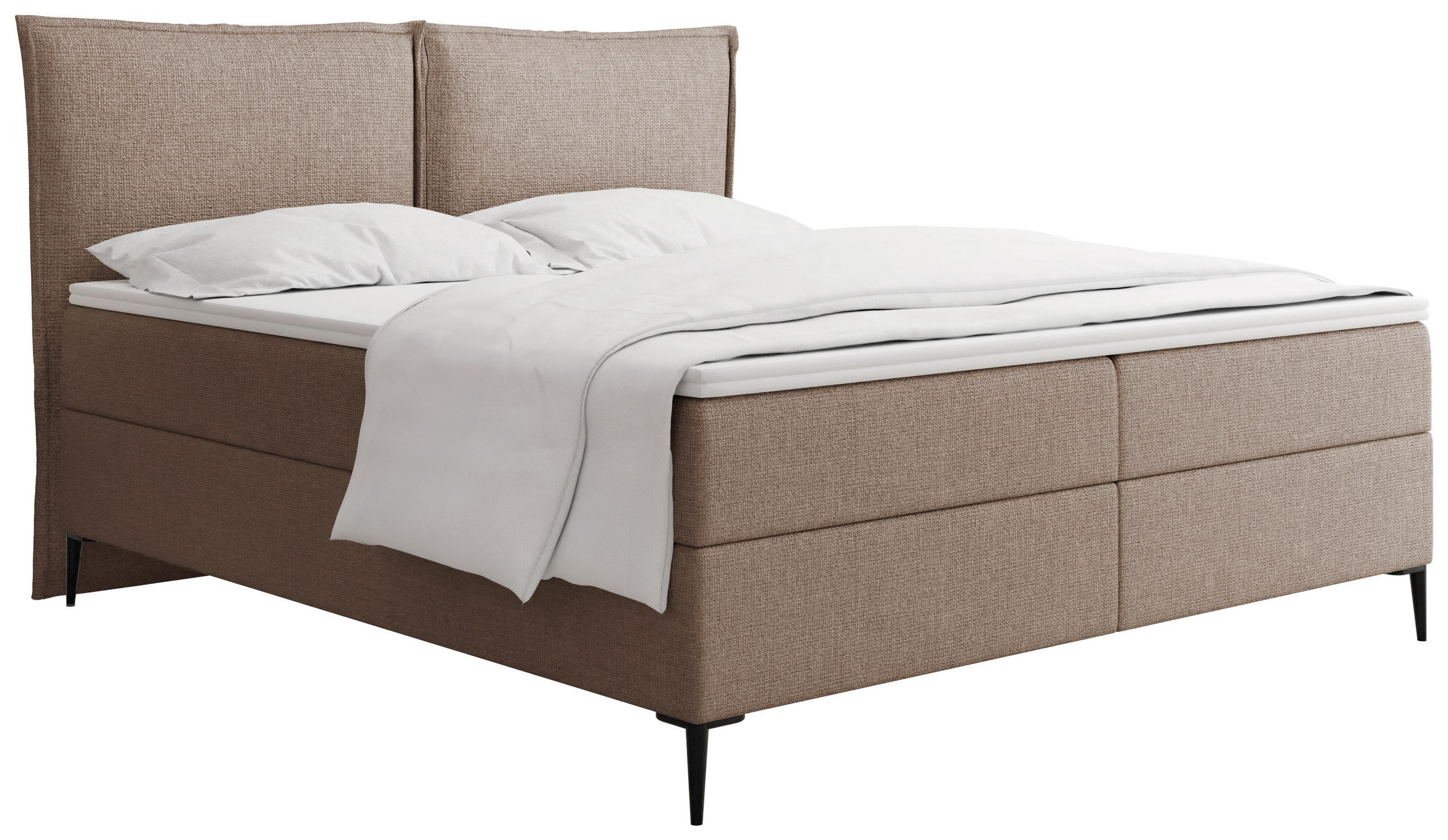 BOXBETT Calio Rise mit Bettkasten, Braun Chenille 200x200 cm – inkl. H4 Taschenfederkern Matratze & Foam Topper - Beige/Schwarz, Holz/Holzwerkstoff (200/200cm) - WFL GROUP