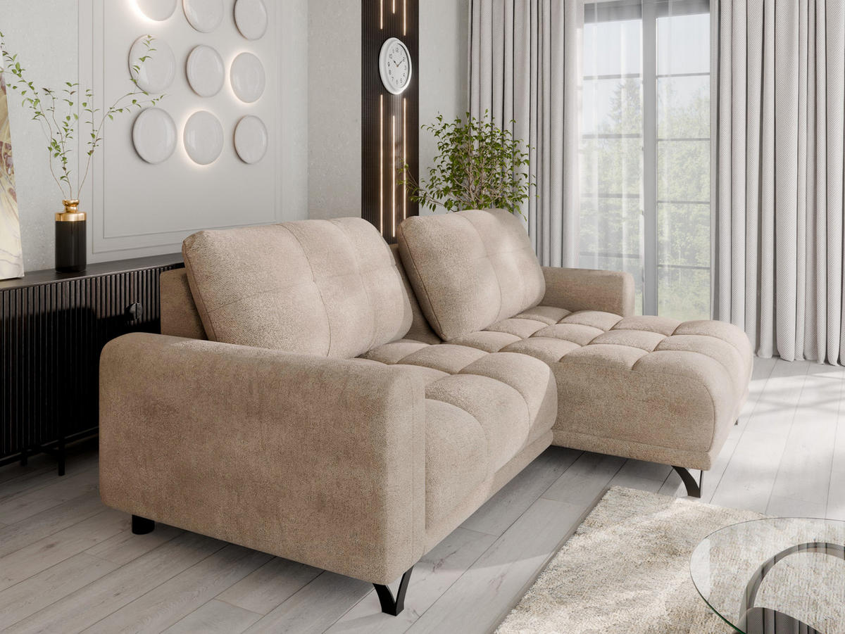 ECKSOFA Ferrino L-Form, Recamiere beidseitig montierbar, Beige - Beige, Holz (174/234cm) - Panda Möbel