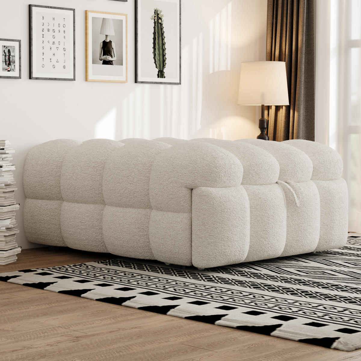 SCHLAFSOFA 183/76/42 cm Beige 2-in-1 Schlafsofa aus Teddy-Stoff mit Fußhocker - Creme, Textil (76/42/183cm) - OKWISH