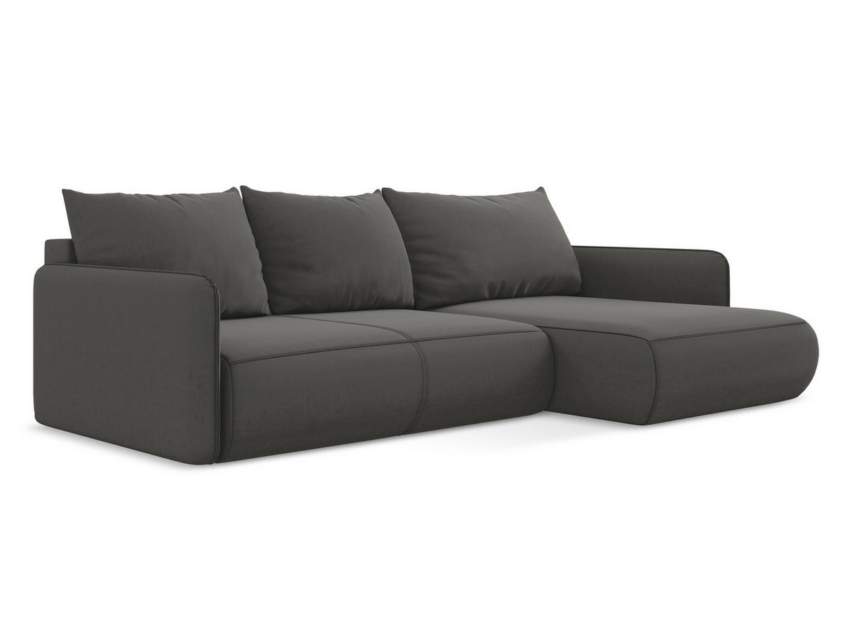 ECKSOFA mit Schlaffunktion Samt Stoff Grau - Dunkelgrau/Schwarz, Kunststoff/Textil (240/148cm) - Makamii