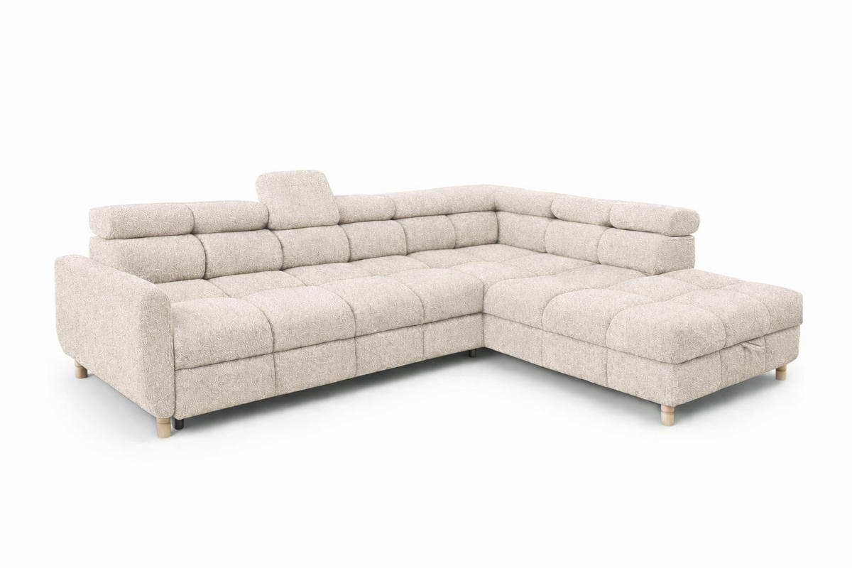 ECKSOFA - BUN - Hellbeige - Arena 1 - Rechts - Creme, Holzwerkstoff (276/209cm) - Möblo