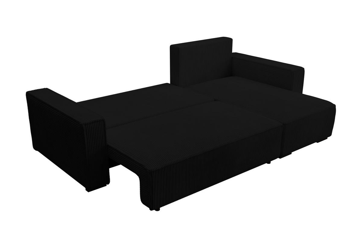 ECKSOFA CUDDY L, Eckcouch in L-Form mit Schlaffunktion und Bettkasten, Farbe: Schwarz, Cordstoff, Ottomane Rechts - Schwarz, Textil (240/140cm) - Storez24