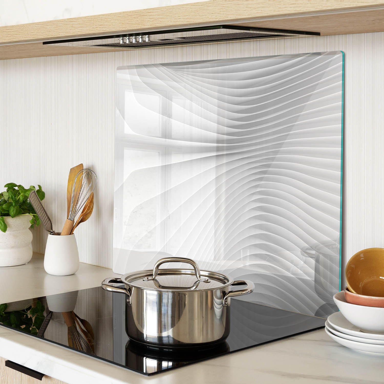 GLASPLATTE 60x52 cm Abstraktionslinien - Weiß, Glas (60/0.4/52cm) - TULUP