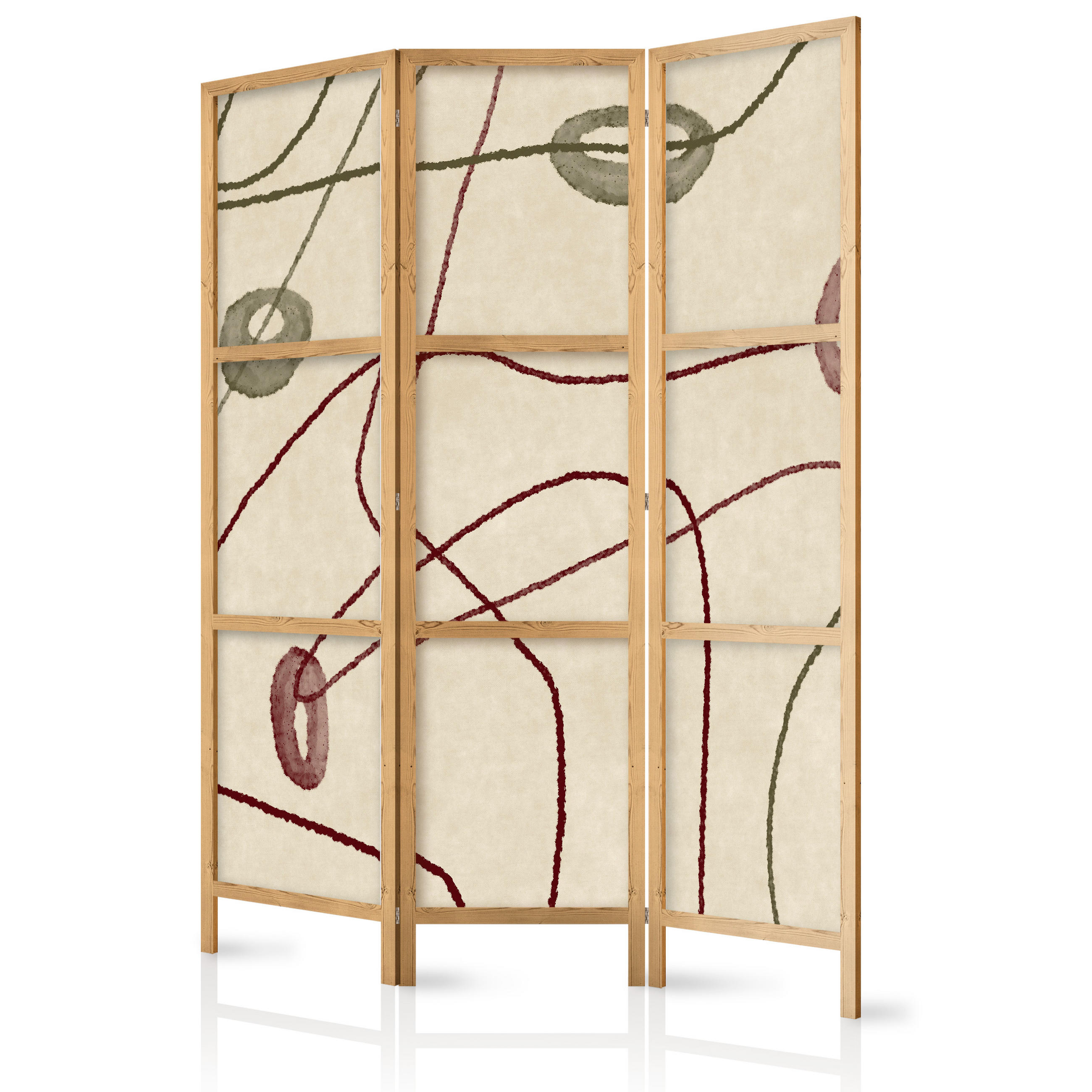 PARAVENT Japanischer 3-tlg 135x172 cm Retro Abstraktion - Beige, Holz/Textil (135/172/3cm) - Muralo