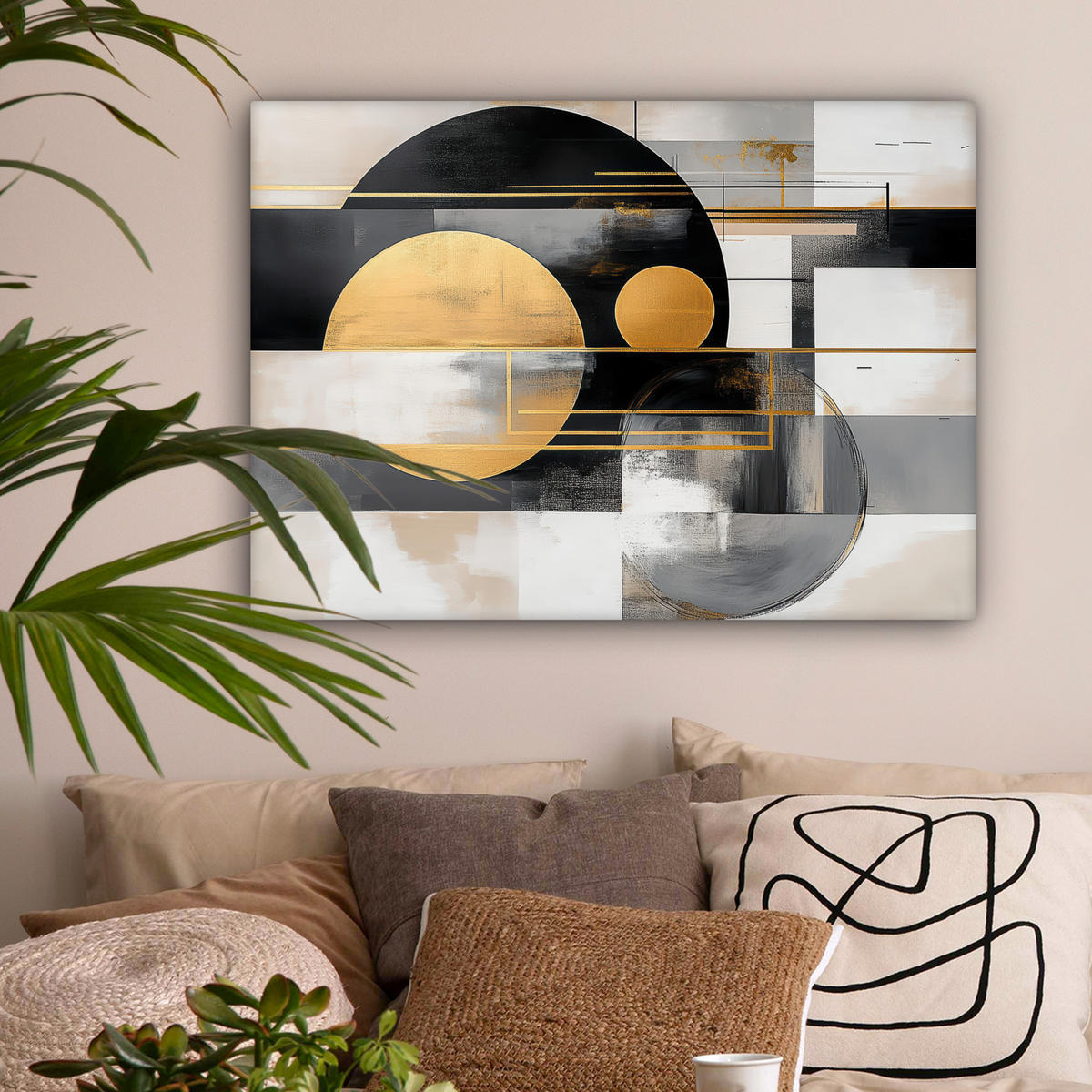 LEINWANDBILD Abstrakt - Gold - Silber - Formen - Ästhetisch - Modern Wandbilder 80x60 cm - Goldfarben, Textil (80/60cm) - MuchoWow