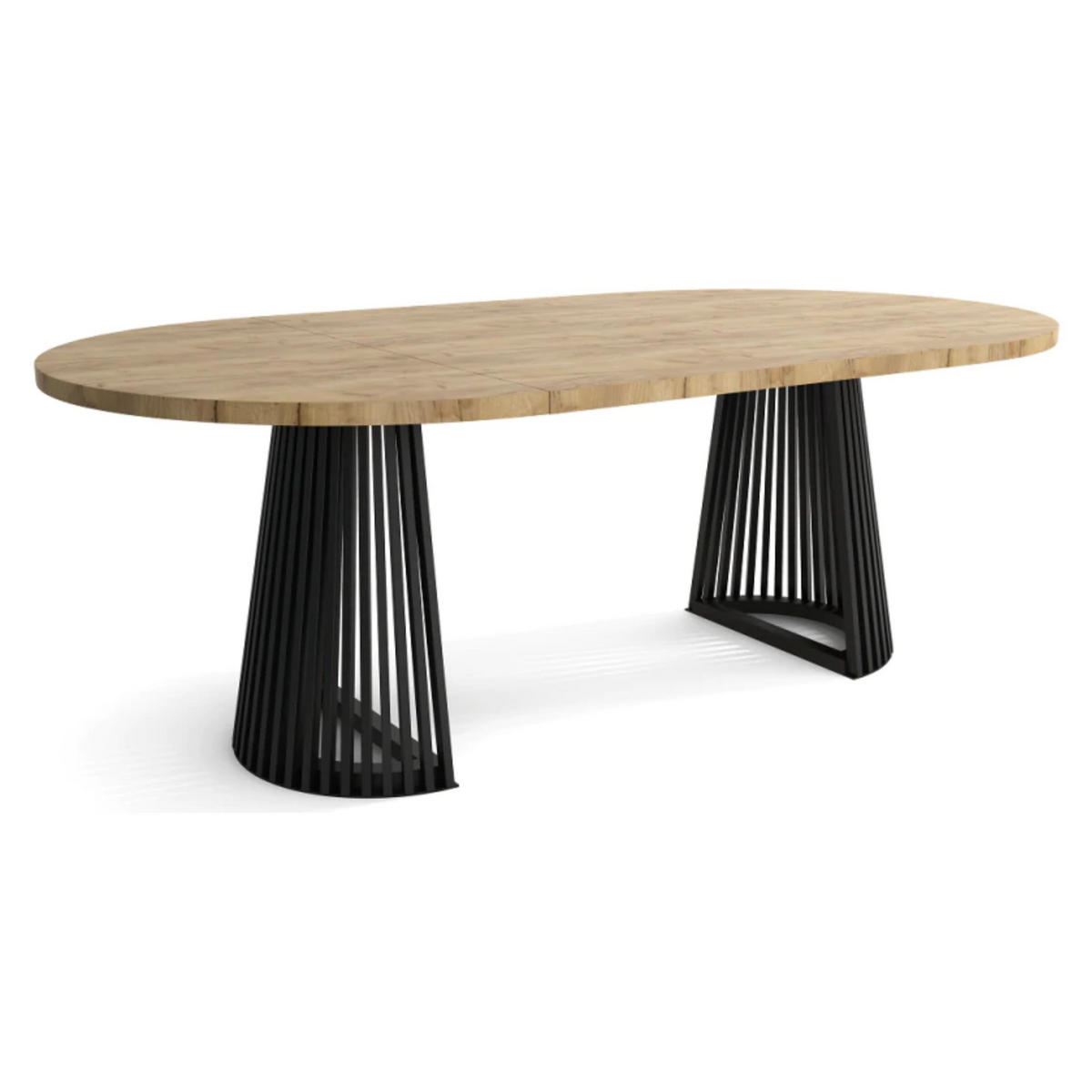 ESSZIMMERTISCH DUSTO, ausziehbarer Tisch Durchmesser:100 cm bis 200 cm, Wohnzimmertisch Farbe: CRAFT, mit Holzbeinen in Farbe Schwarz - Schwarz/Braun, Holzwerkstoff (100/100/79cm) - Sepro Meble