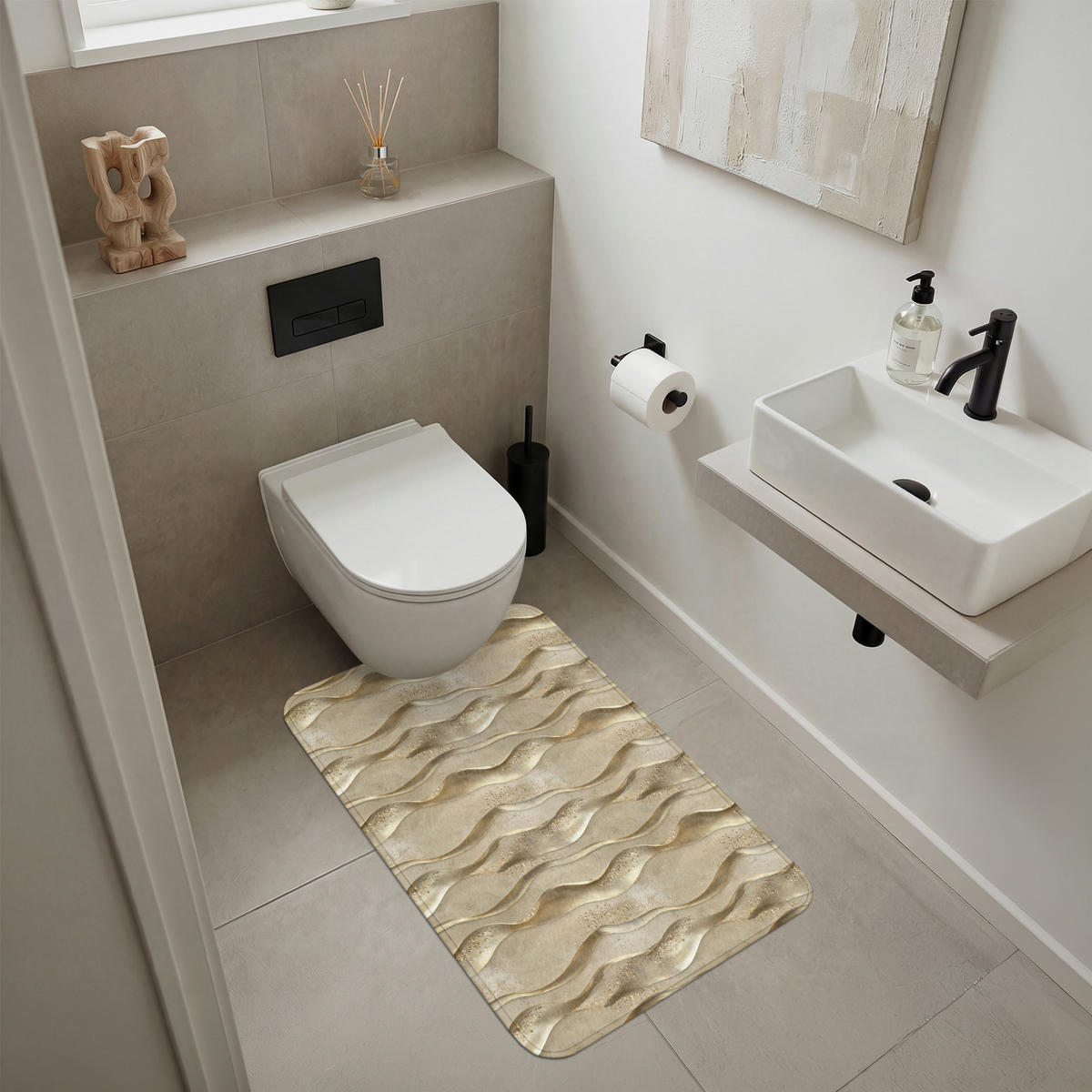 KOUPELNOVÁ PŘEDLOŽKA Vlny - vzor - zlaté 60x90 cm - barva mosazi, textil/plast (60/90cm)