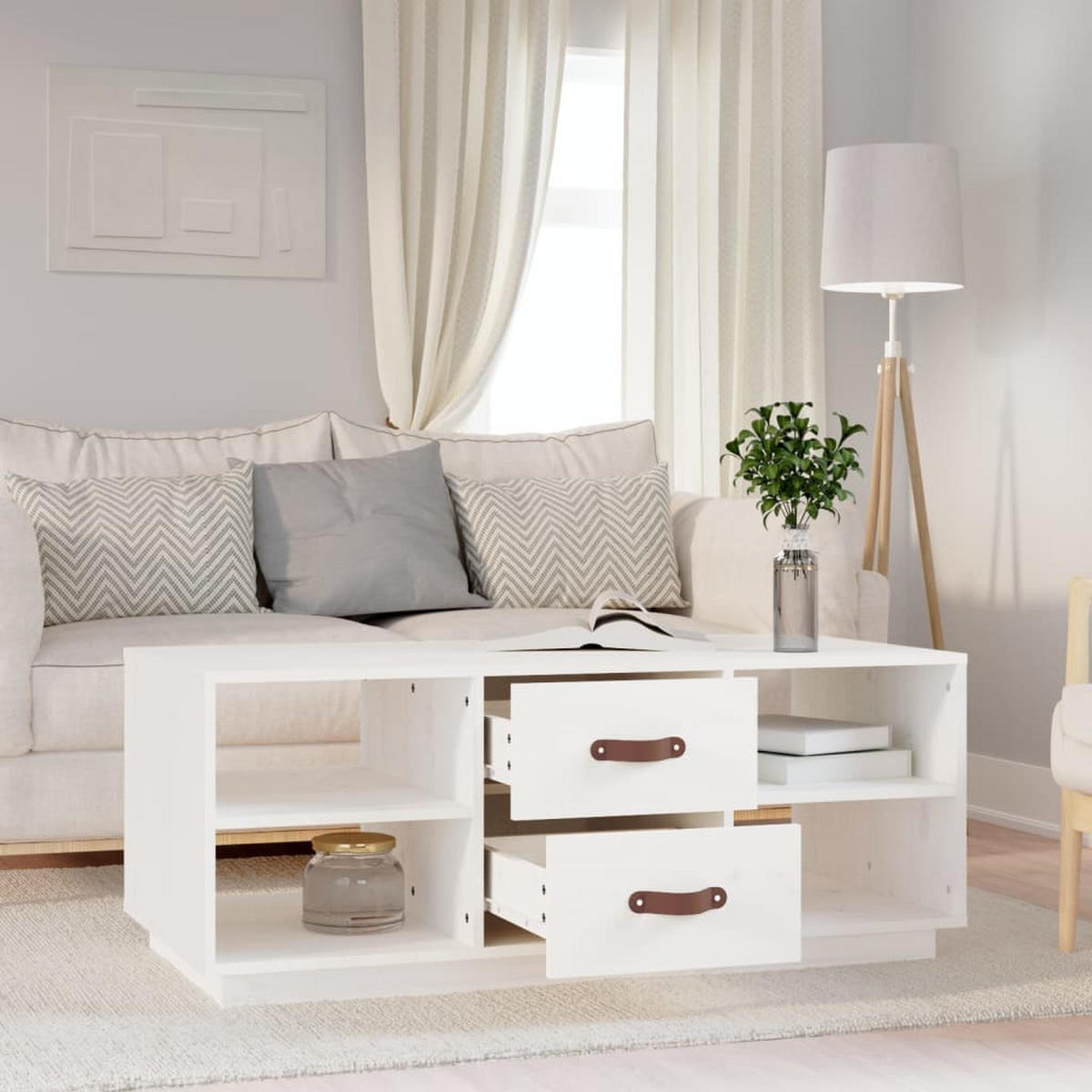 COUCHTISCH Weiß 100x50x41 cm Massivholz Kiefer - Weiß, Holz (100/50/41cm) - furnicato