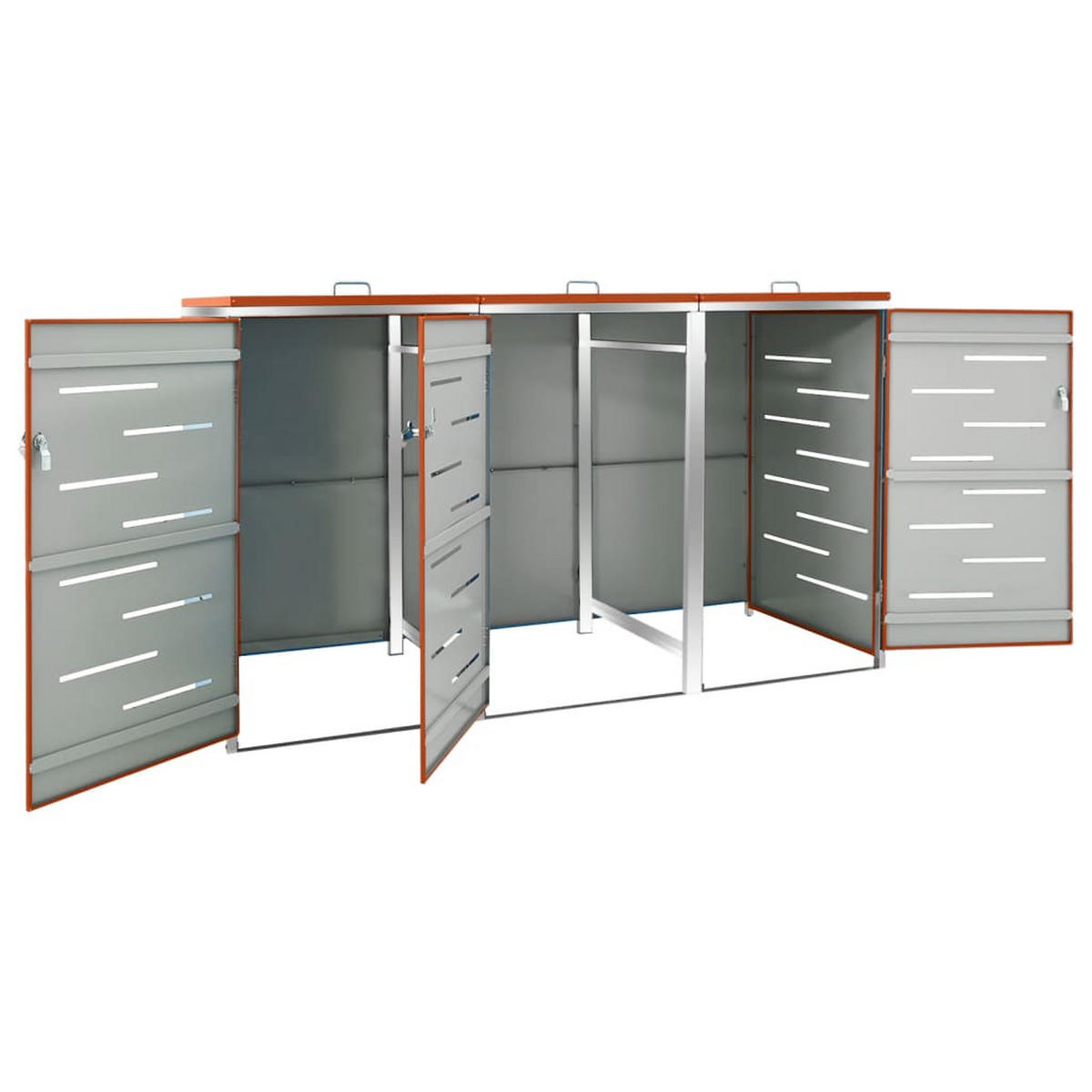 3ER Mülltonnenbox JAGU Edelstahl | Orange | 115x207x77,5cm | Für 3 Tonnen 240L - Orange, Metall (207/115/77.5cm) - DELUKE