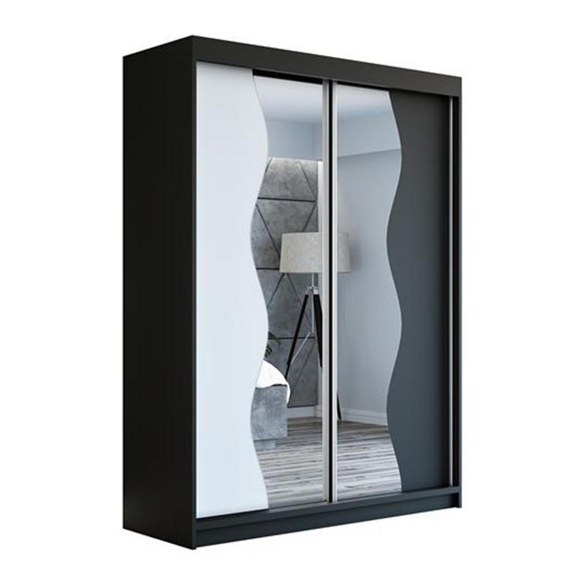 SCHWEBETÜRENSCHRANK 180 CM RIMA Farbe: Schwarz / weiß / schwarz - Schwarz/Weiß, Holzwerkstoff (180/215/59.5cm) - A&J MöbelLand