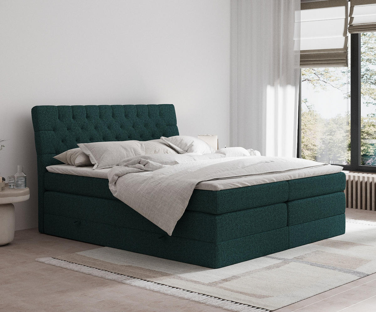 BOXSPRINGBETT Seraphine Grün 140/200 cm - Schwarz/Grün, Holz/Holzwerkstoff (140/200cm) - Maison de Reve