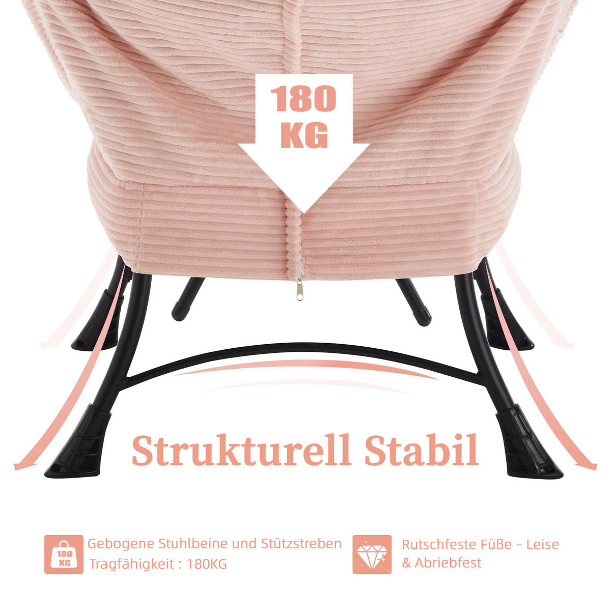 LOUNGESESSEL Relaxsessel mit Hocker,dicke Polsterung, Rosa - Rosa, Metall (70/95/64cm) - LVHOM