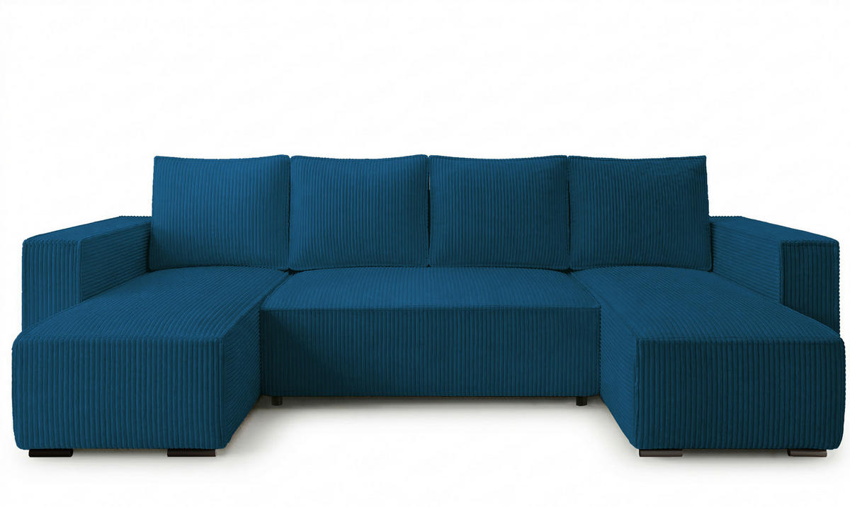 WOHNLANDSCHAFT CUDDY Umit Schlaffunktion und Bettkasten, Farbe: Blau, Cordstoff - Blau, Textil (305/85/140cm) - Storez24