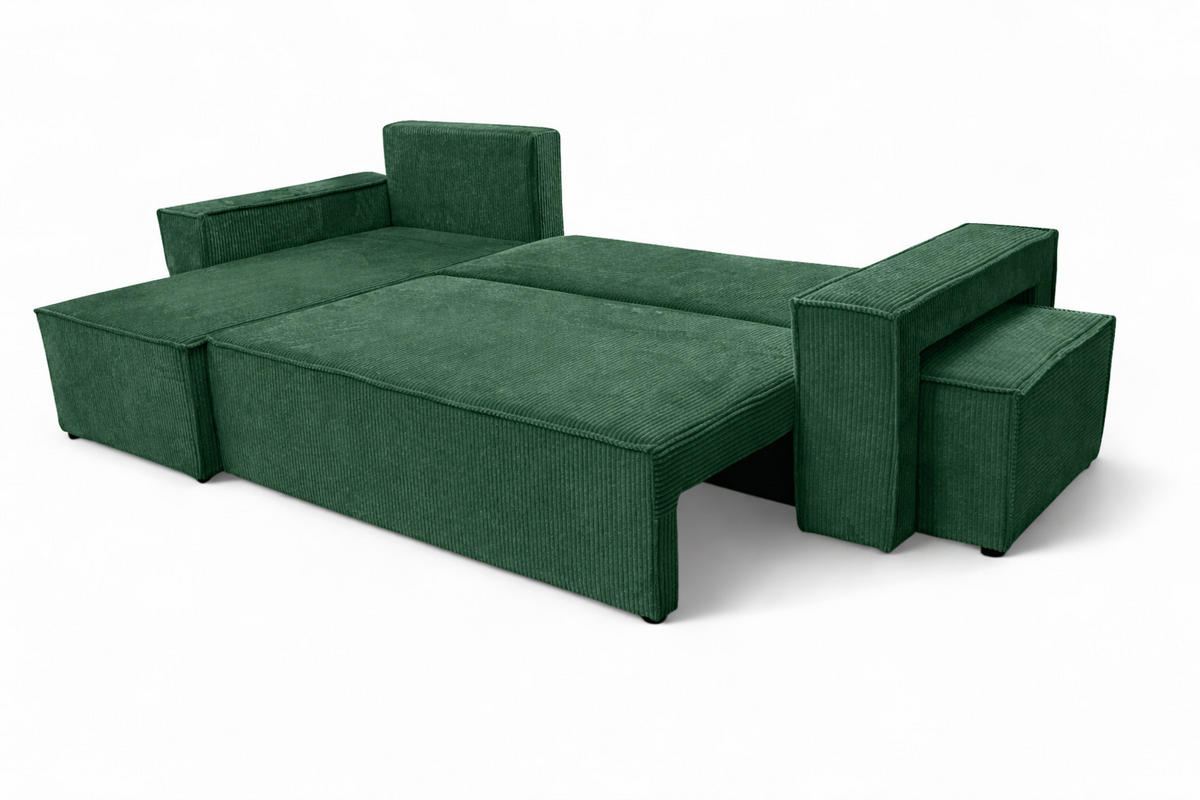 ECKSOFA Mit Schlaffunktion Und Pouf, Cordstoff Poso, Grün, Links, Best L Mit Pouf - Grün, Holz (244/145cm) - Kaiser Möbel