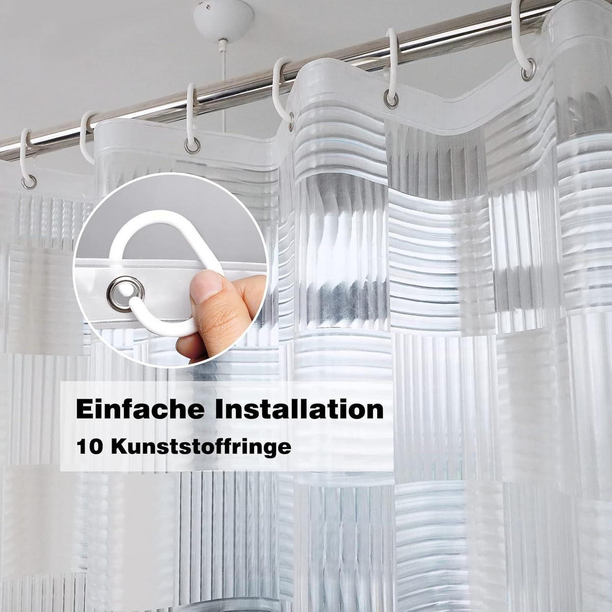 DUSCHVORHANG 150 x 180 cm mit Magneten und 3D-Muster - Transparent, Kunststoff (150/180cm)