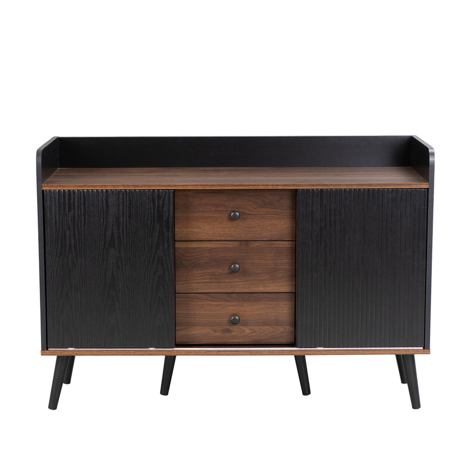 KOMMODE Holz-Schwarz, Schiebetüren, 3 Schubladen, modern - Schwarz, Holz (117/80/39cm)