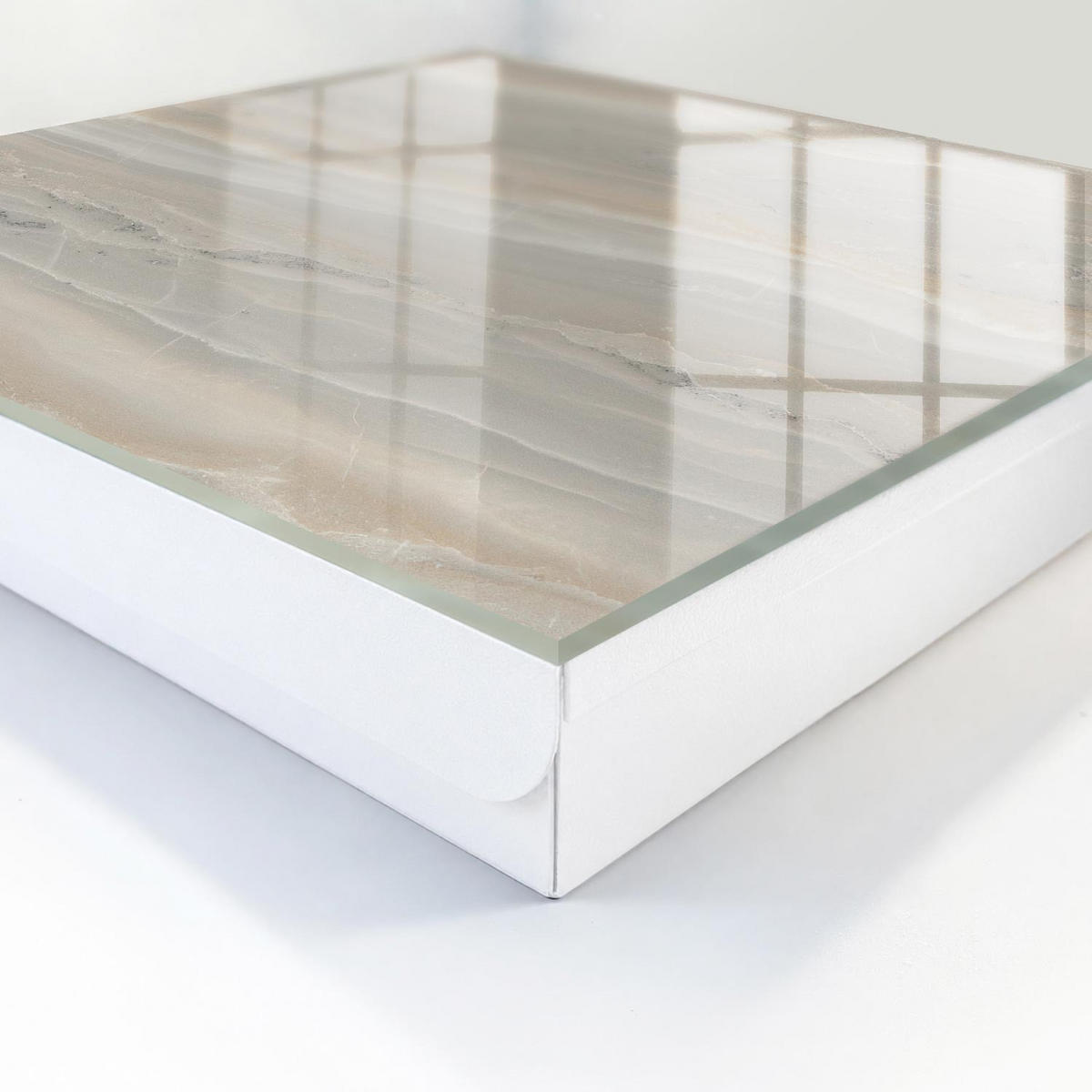 SCHLÜSSELBOX Weiß 30x30 cm – Türöffnung nach rechts - Beige Wellen - Beige, Metall (30/30/5cm) - TULUP