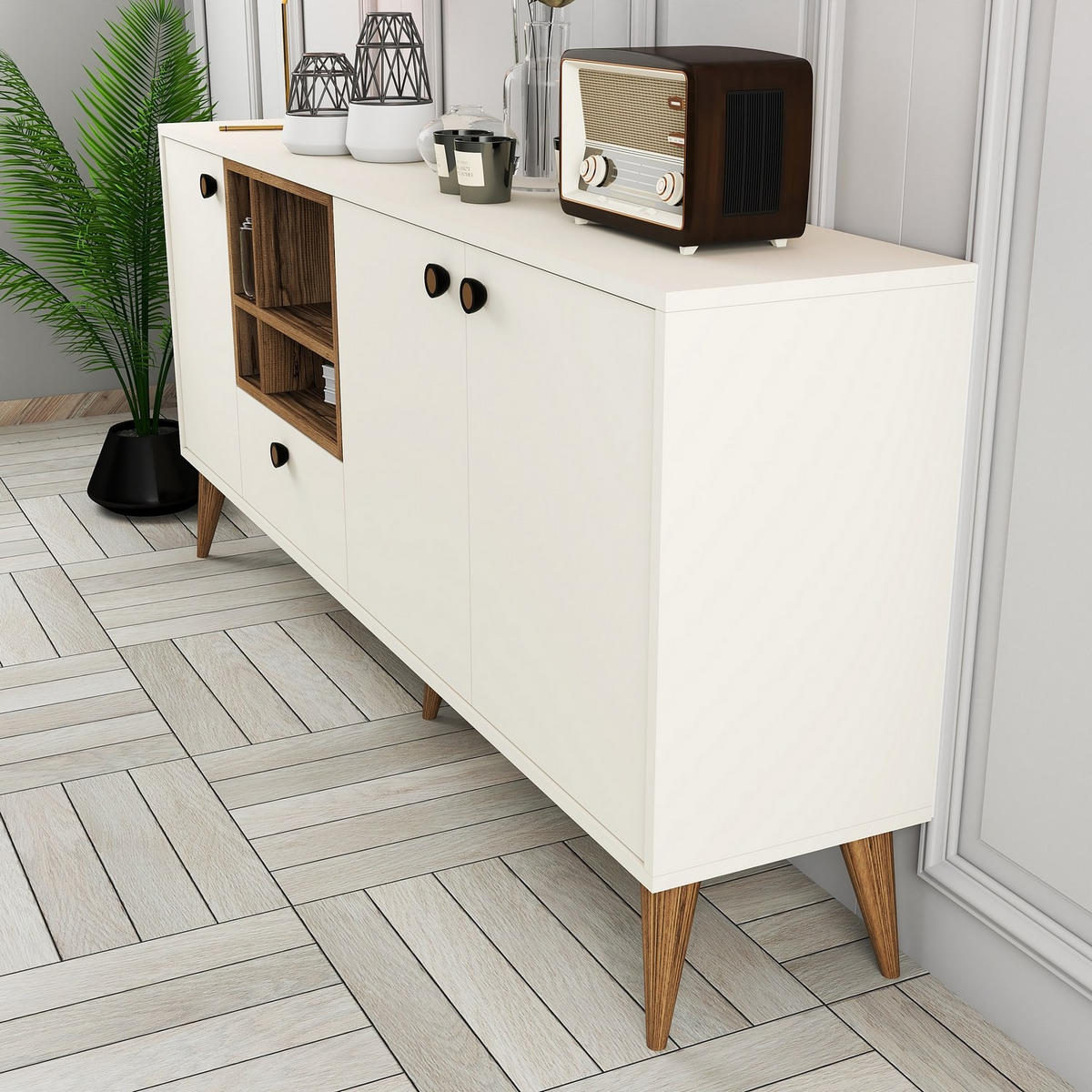 BUFFETSCHRANK napoli Weiß - Beige, Holz (35/81/180cm) - Habitat Garten