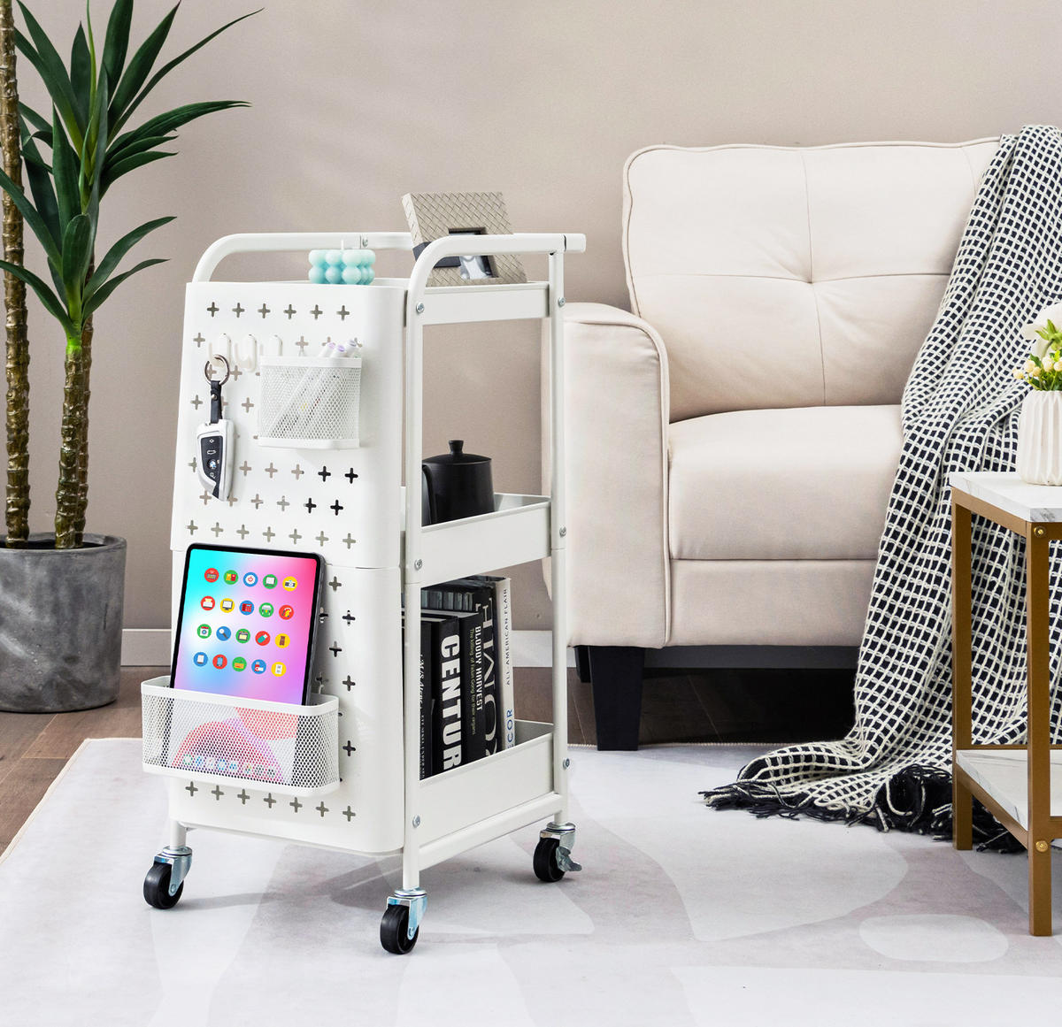 KUCHENWAGEN Rollwagen 4 Etagen Weiß - Weiß, Metall (33/75/52cm) - COSTWAY