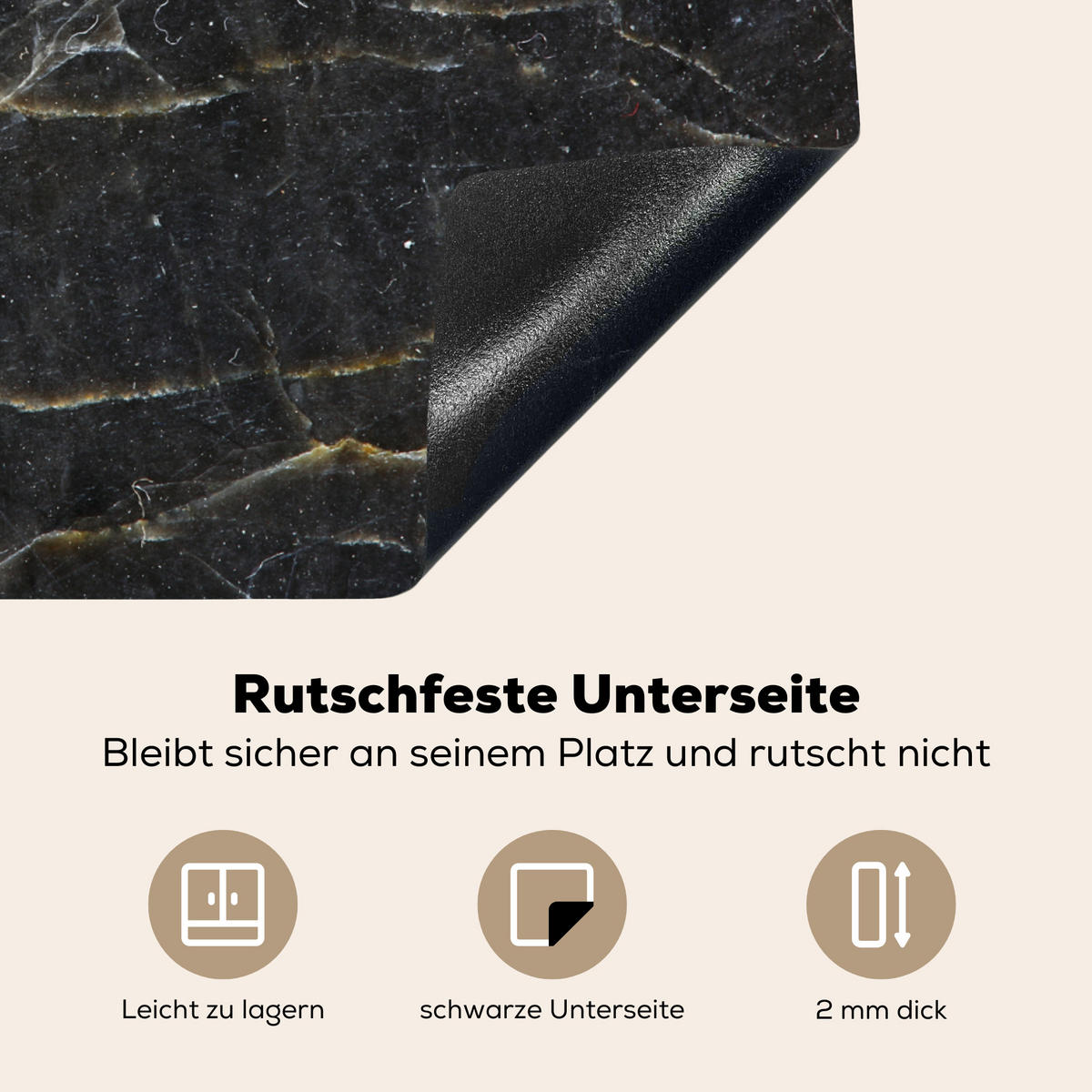 HERDABDECKPLATTE Marmor - Schwarz - Gold - Grau - Marmorstruktur Herdabdeckung Induktionsfeld 65x52 cm - Goldfarben, Kunststoff (65/52/0.2cm) - MuchoWow