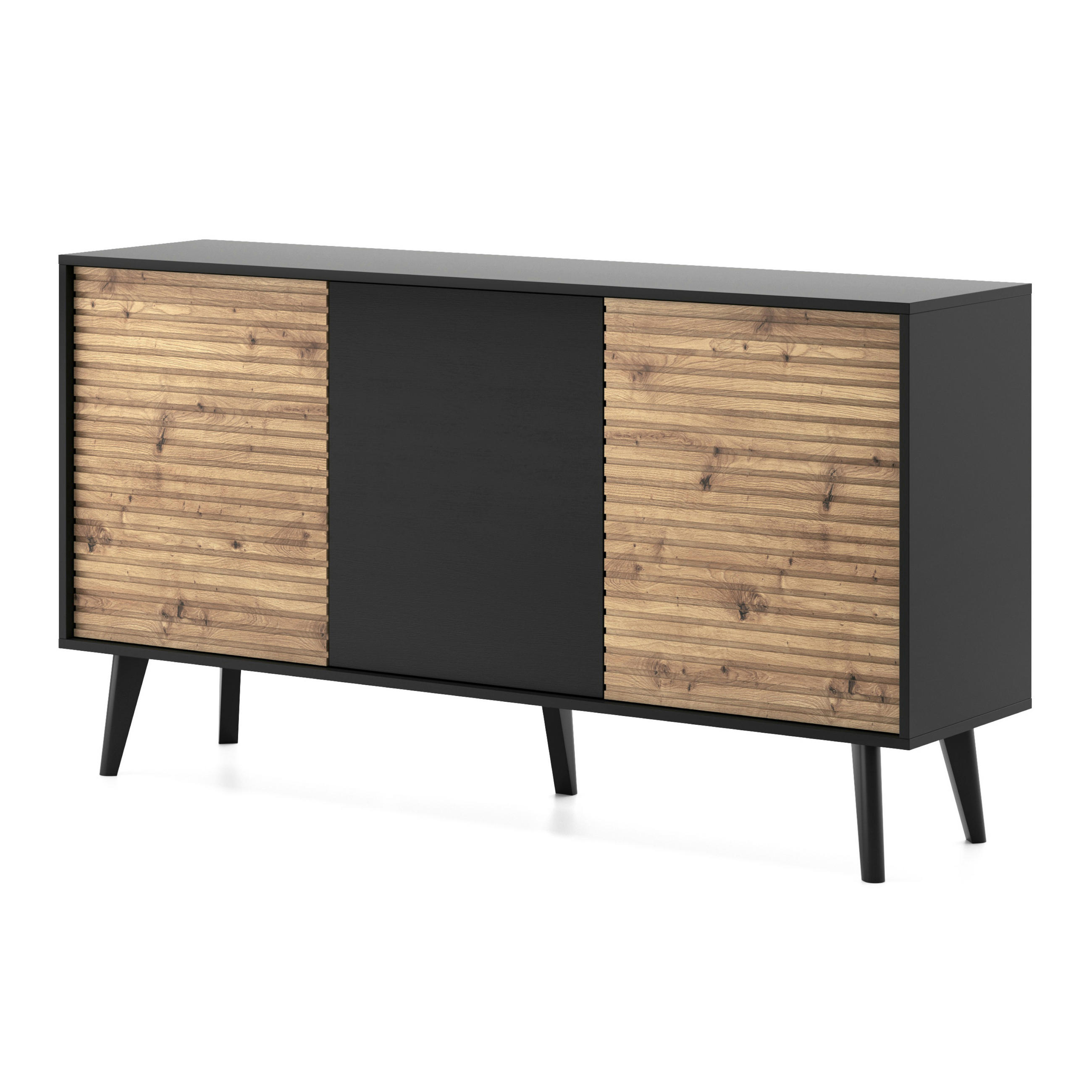 SIDEBOARD Saskatoon K154 – Schwarz, Artisan-Eiche - Schwarz/Eiche Artisan, Glas/Holzwerkstoff (154/83/39cm) - Komodee