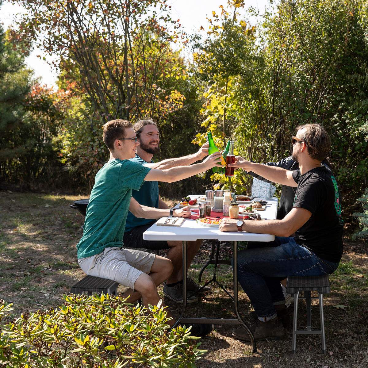 2XBIERBANK - Schwarz, Kunststoff/Metall (179/43/24.5cm) - Relaxdays