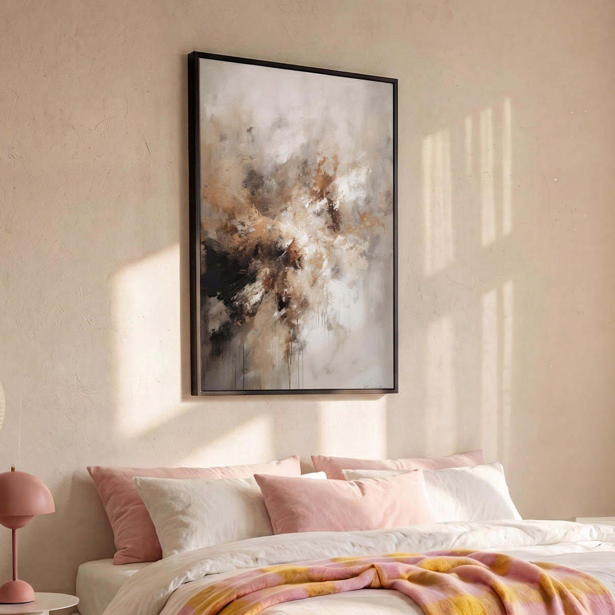 LEINWAND Bilder mit Rahmen - Farbe - Abstrakt - Beige - Kunst - 100x150 - Greige, Textil (100/150cm) - MuchoWow