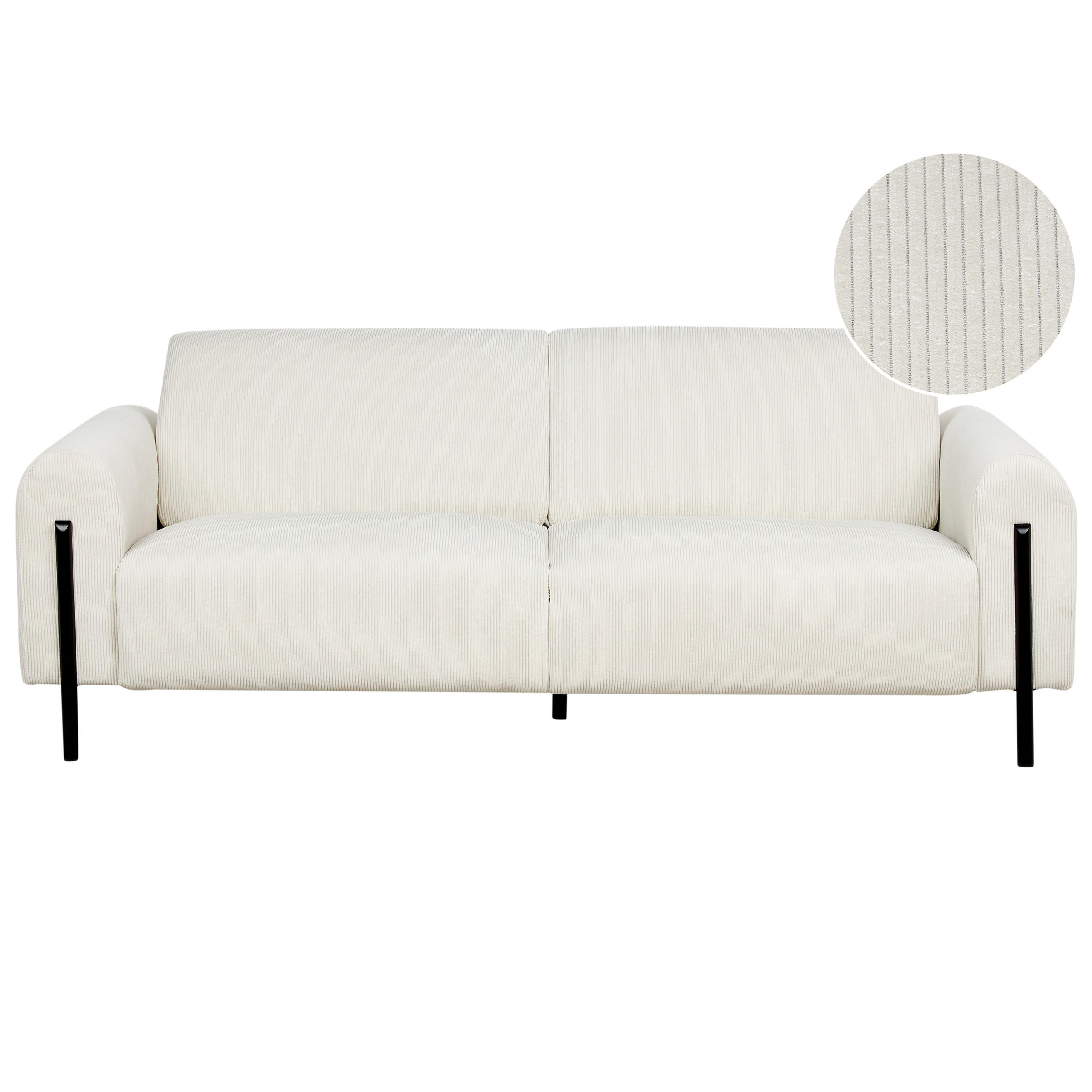 3-SITZER-SOFA Cord cremeweiß Askim - Schwarz/Weiß, Textil (207/87/89cm) - Beliani