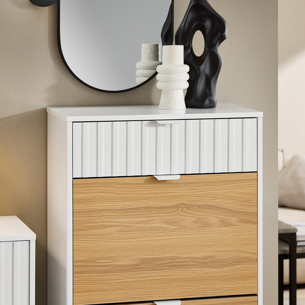 SCHUHSCHRANK Weiß-Natur - Weiß/Naturfarben, Holzwerkstoff/Metall (60/110/35cm) - SoBuy