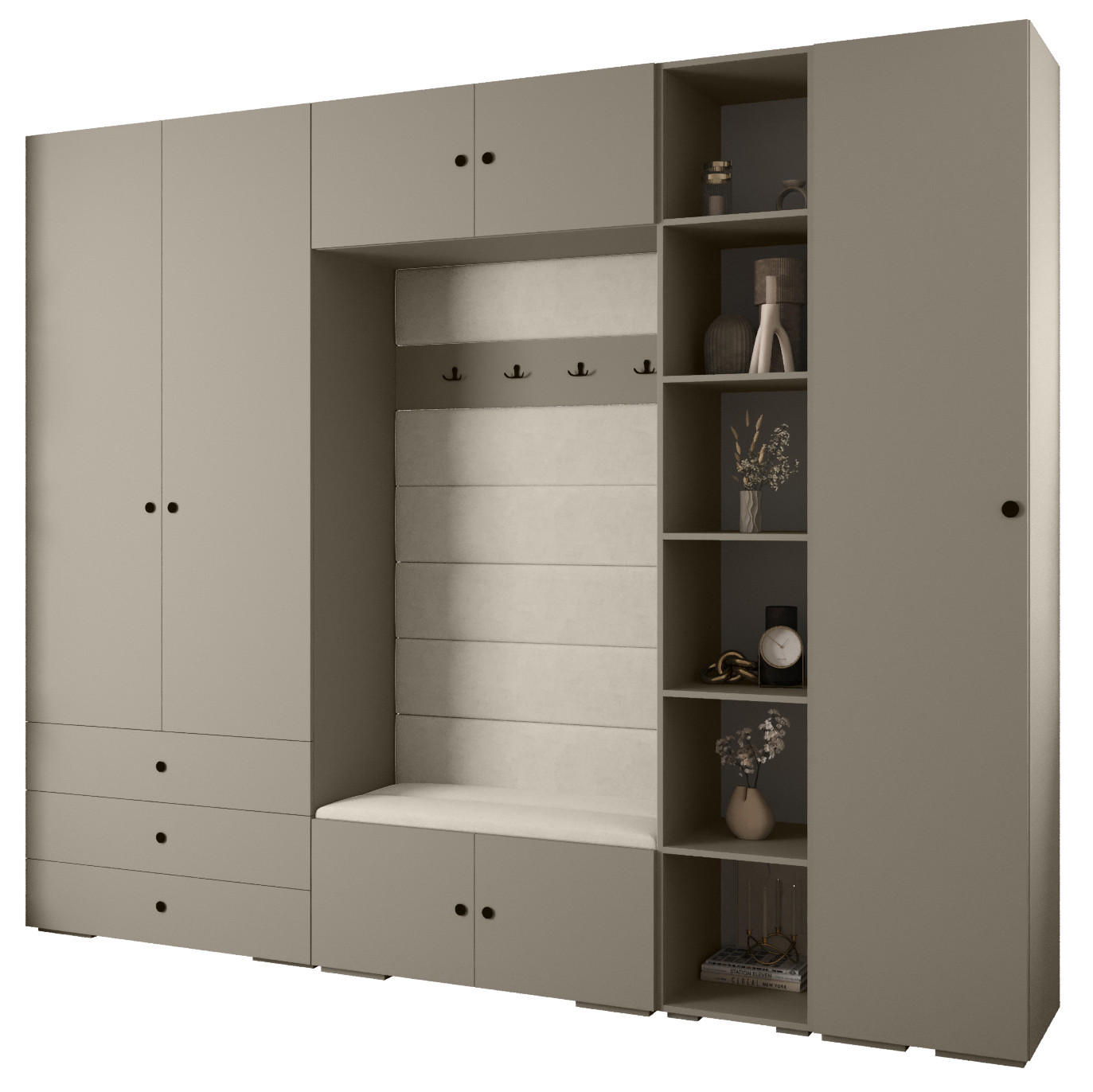 Abiks Möbel Garderoben-Set Kaschmir, Beige, Schwarz 290x236.7x47 cm