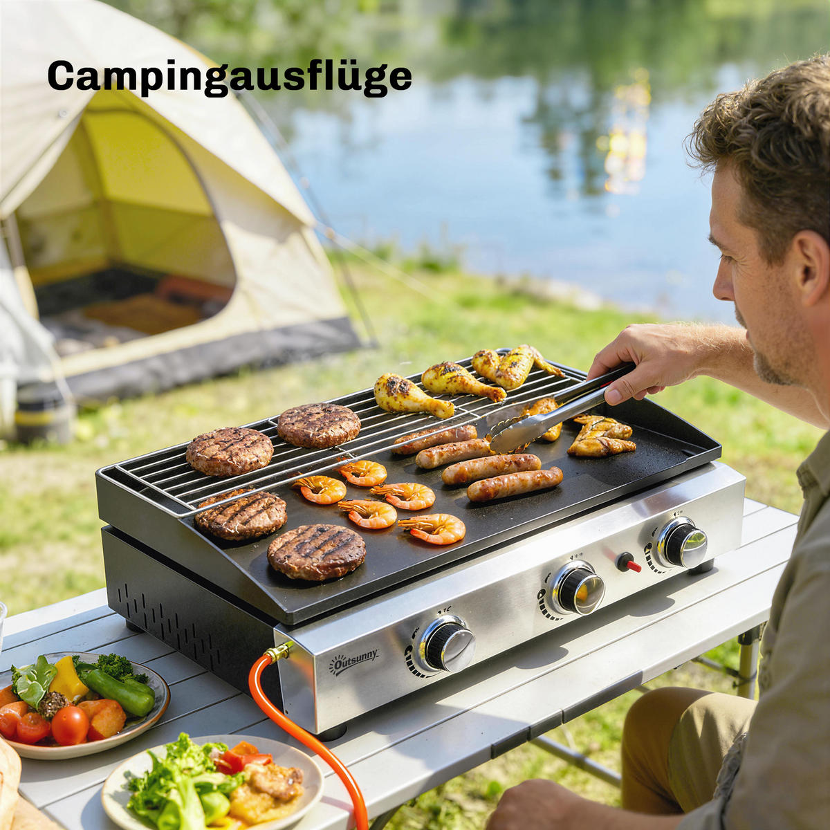 GASGRILL Stahl Edelstahl Schwarz - Schwarz, Metall (44/21/62cm) - Outsunny