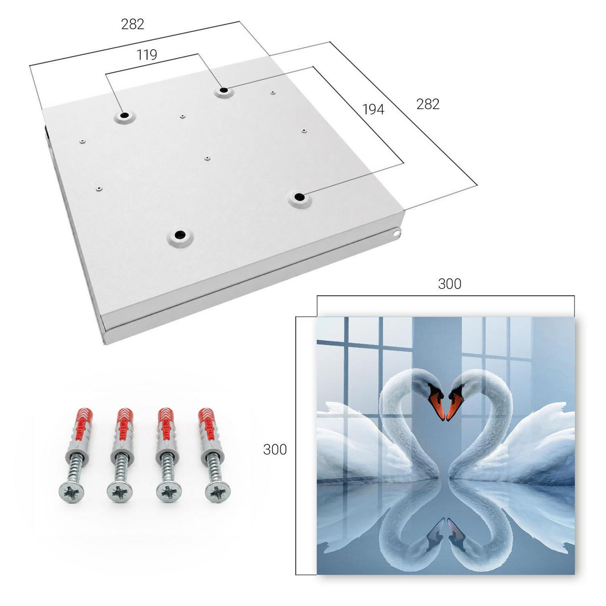 SCHLÜSSELBOX Weiß 30x30 cm – Türöffnung nach rechts - Schwanenliebe - Weiß, Metall (30/30/5cm) - TULUP