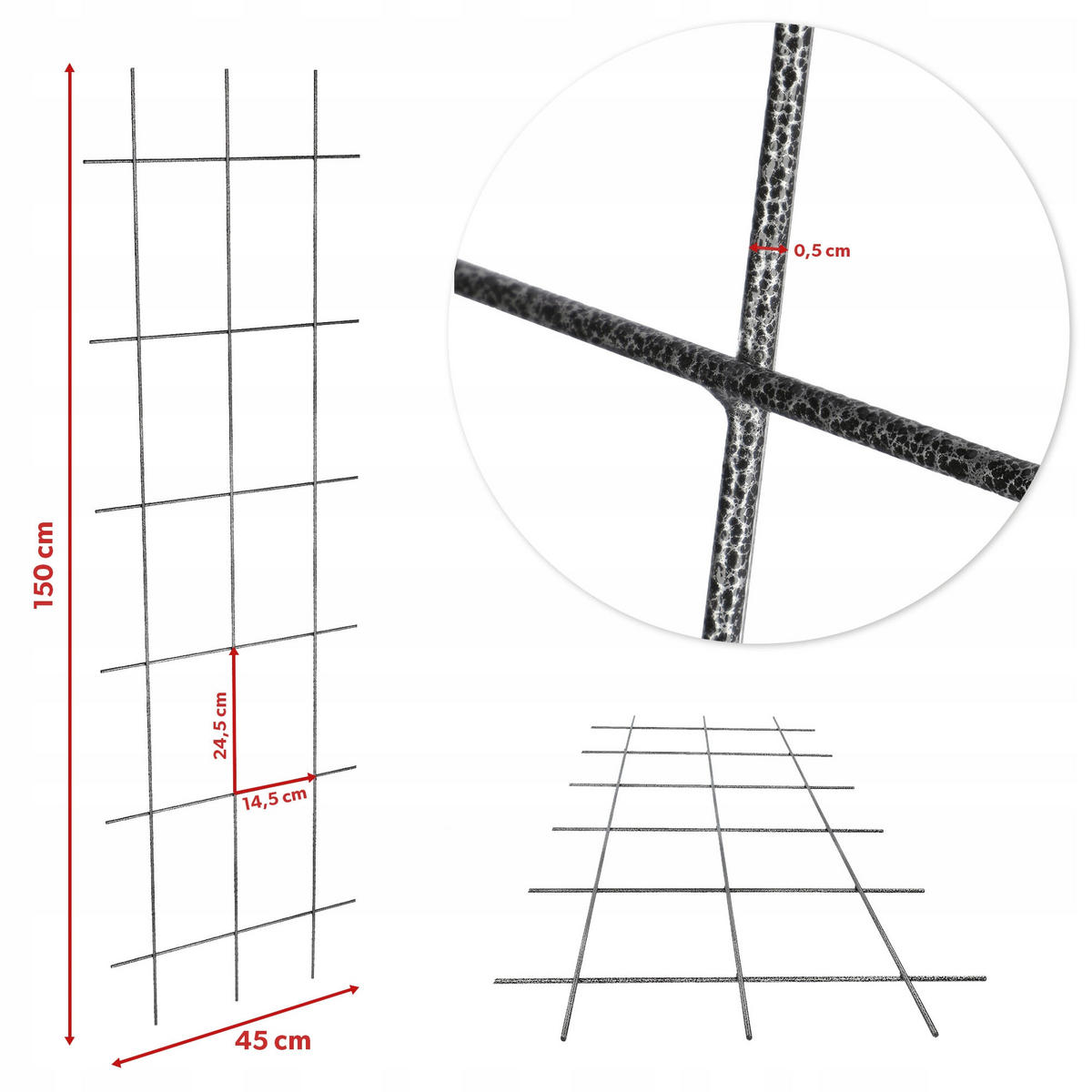BLUMENGITTER aus Metall, 45 x 150 cm, Schwarz - Schwarz, Metall (45/150cm) - KADAX