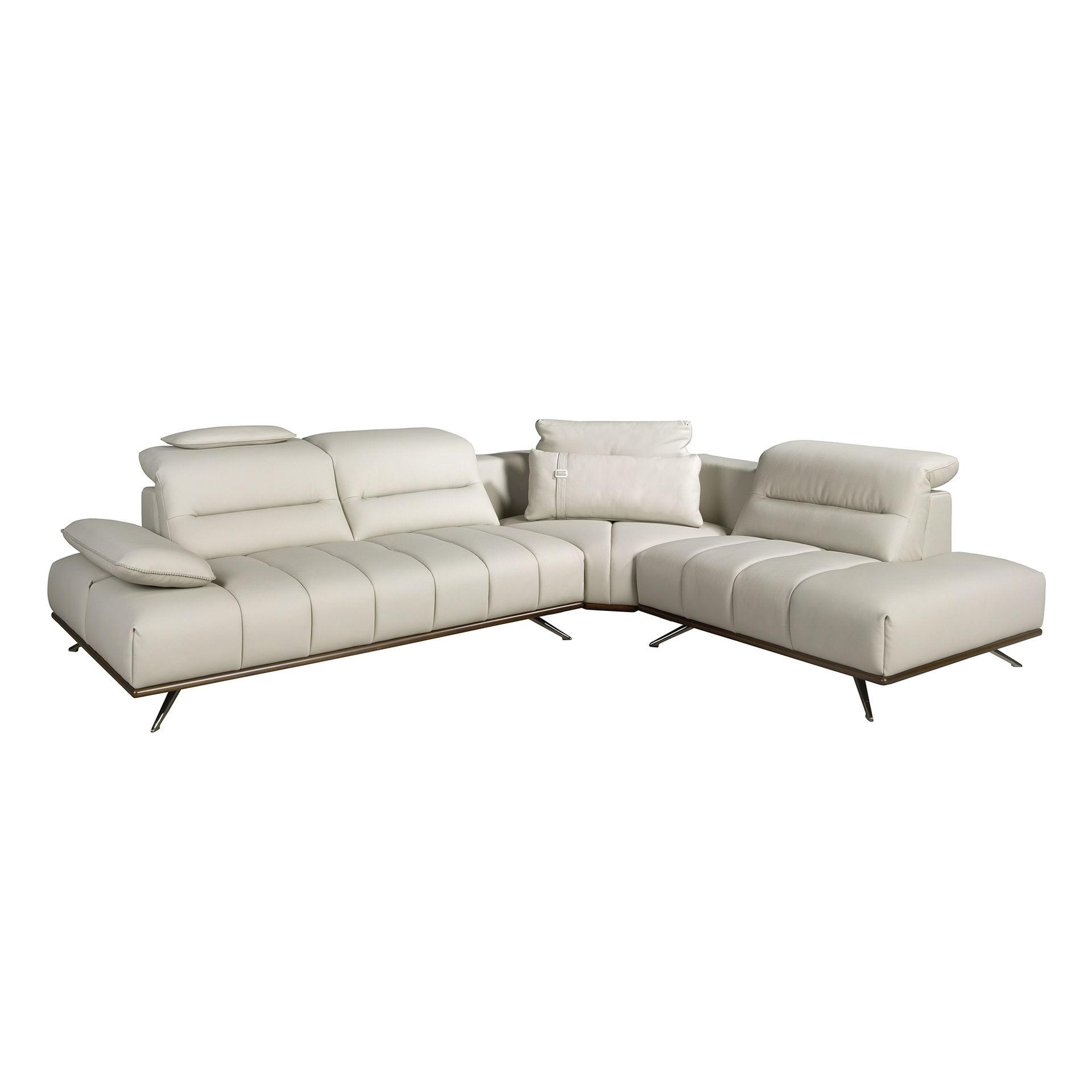 ECKSOFA Rechtsseitiges Ecksofa aus hellgrauem Leder 310/235/102 cm - Chromfarben/Dunkelgrau, Leder/Metall (310/235cm) - ANGEL CERDA