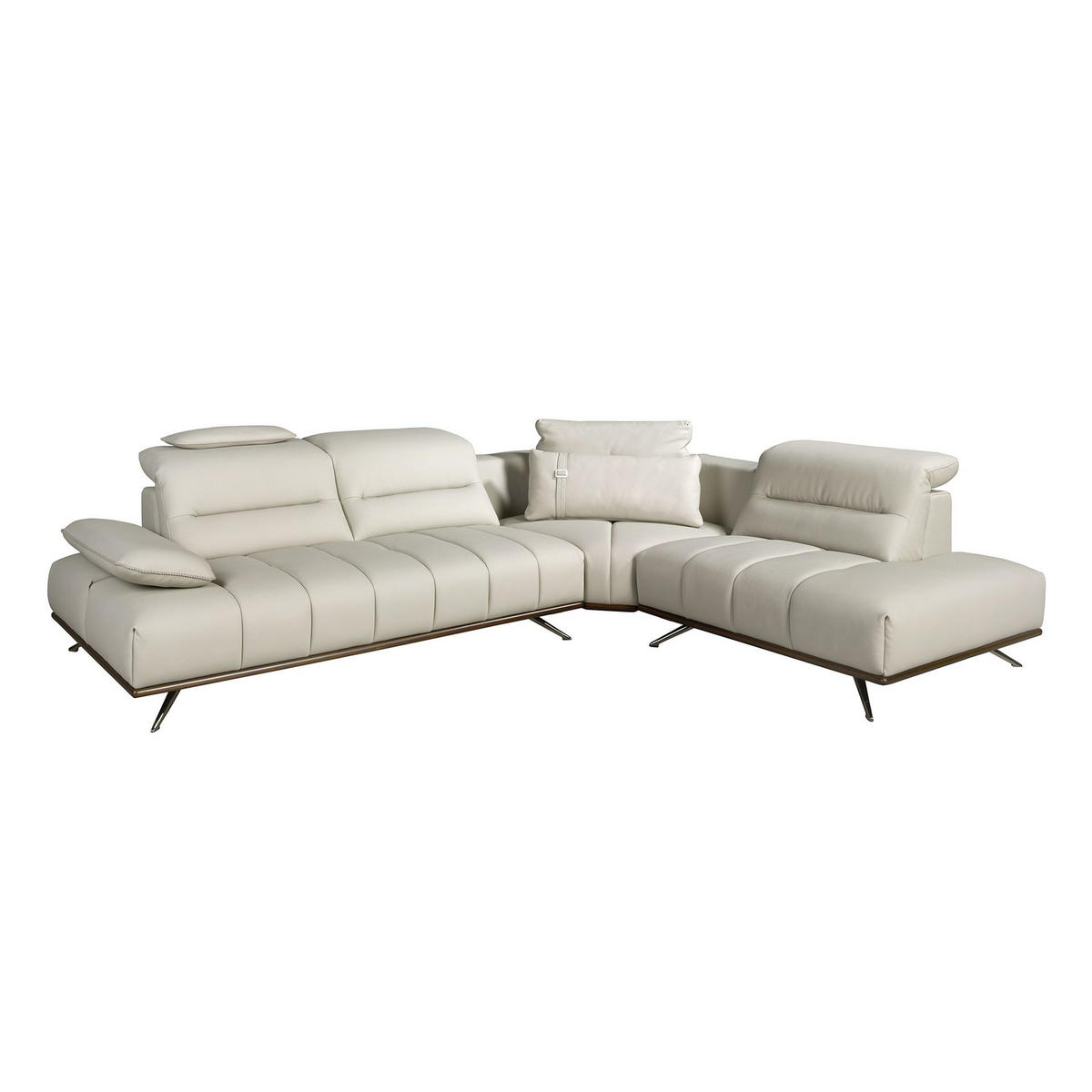 ECKSOFA Rechtsseitiges Ecksofa aus hellgrauem Leder 310/235/102 cm - Chromfarben/Dunkelgrau, Leder/Metall (310/235cm) - ANGEL CERDA