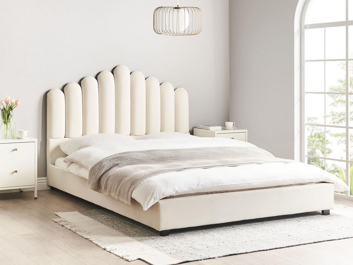 BETT 160/200 cm Cremeweiß Vincennes - Schwarz/Weiß, Textil (160/200cm) - Beliani