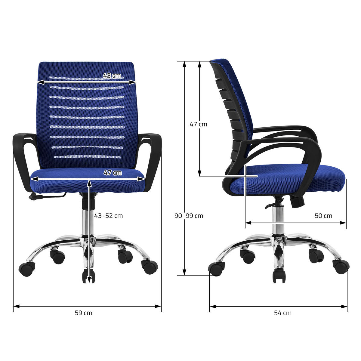 SCHREIBTISCHSTUHL Classic blau - Blau, Metall (54/99/59cm) - ML-DESIGN