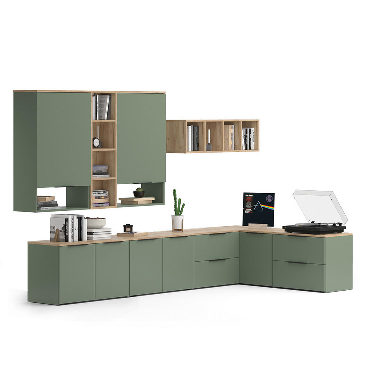 ŽIVÁ STĚNA Wido Zelená - Sonoma dub/zelená barva, kompozitní dřevo (80/50/40cm) - Vicco