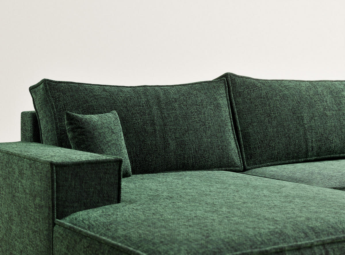 WOHNLANDSCHAFT Kyoto Dunkelgrün Chenille-Stoff - Dunkelgrün/Schwarz, Holz/Holzwerkstoff (398/70/148cm) - Maison de Reve