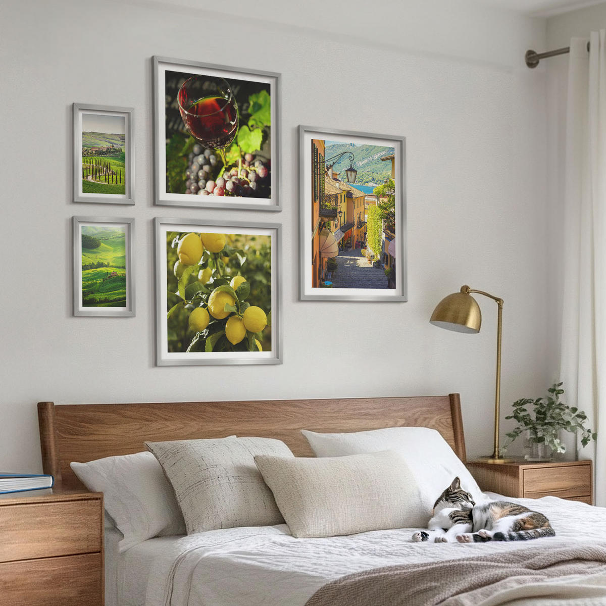 WANDBILDER 5er Set - 50x50 cm & 20x30 cm & 40x60 cm Silberner Rahmen - Italienische Landschaften, Zitrushügel - Silberfarben, Kunststoff (40/60cm) - ArtPrintCave