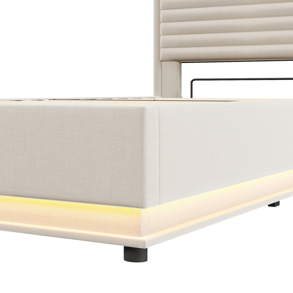 POLSTERBETT 90/200 cm in Beige mit Bettkasten, LED und USB-C - Beige, Holzwerkstoff/Textil (90/200cm) - CHICFURN