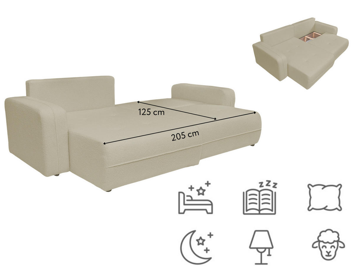 ECKSOFA Oreo L-Form Mit Bettkasten Und Schlaffunktion Quelle-Stoff Beige Links - Beige, Holz (143/247cm) - Kaiser Möbel