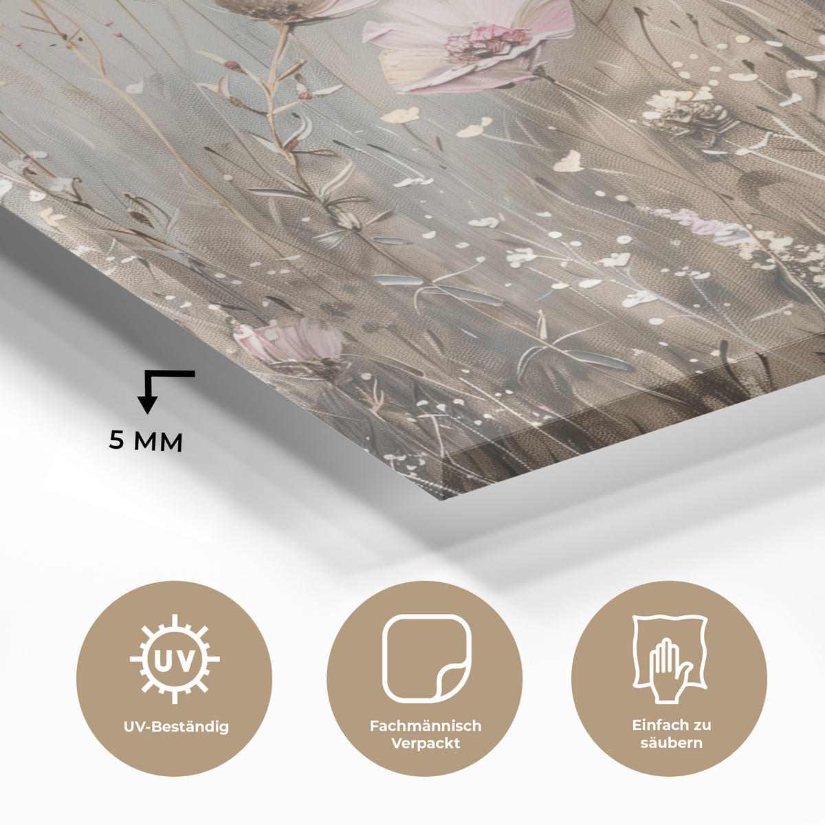 ACRYLGLASBILD Blumen - Rosa - Modern - Beige 80x60 cm - Beige, Glas (80/60cm) - MuchoWow
